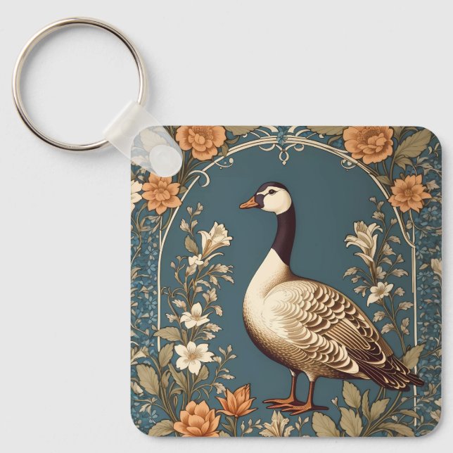 Beautiful Vintage Goose William Morris Inspired Keychain (Front)