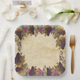 Beautiful Vintage Grape Vines Rustic  Paper Plates