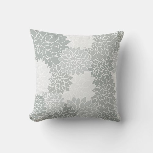 Beautiful Vintage Grey Dahlias Pattern Pillow