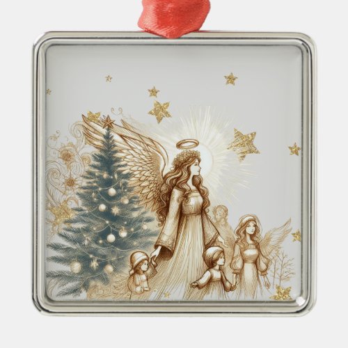 Beautiful Vintage Guardian Angel with Children  Metal Ornament