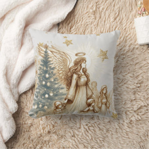 Beautiful Vintage Guardian Angel with Children Throw Pillow