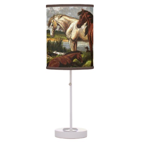 Beautiful Vintage Horses Grazing Painting Table Lamp