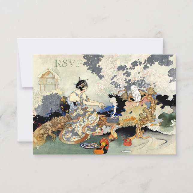 Beautiful Vintage Japanese Garden Party RSVP (Front)