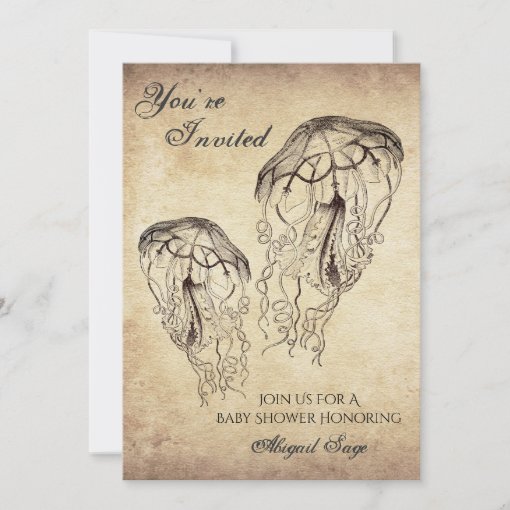 Beautiful Vintage Jellyfish Beach Baby Shower Invitation | Zazzle