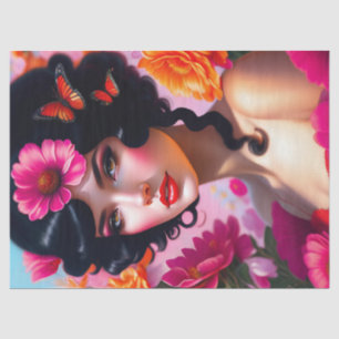 Beautiful Vintage Lady In Red Decoupage Tissue Paper