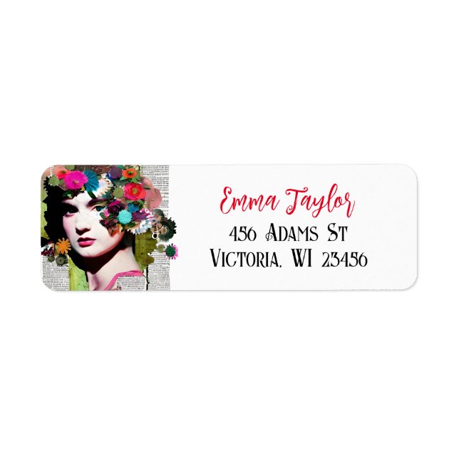 Beautiful Vintage Lady Paper Collage Newspaper Label (Front)