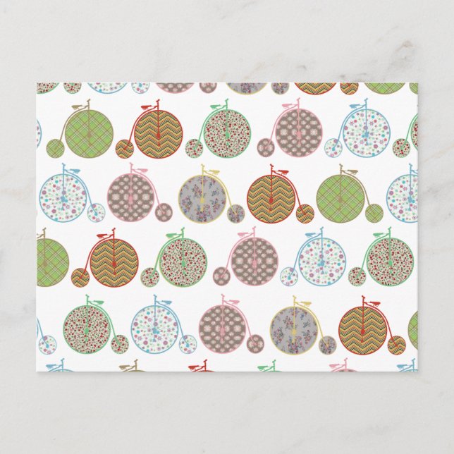 Beautiful vintage large front wheel bicycles postcard (Front)