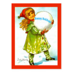 Beautiful Vintage Little Girl Happy Holidays Snow Postcard