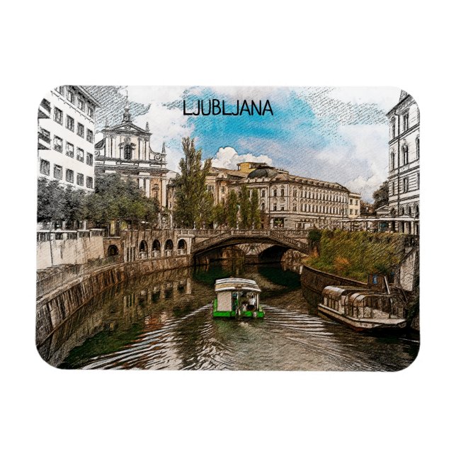 Beautiful Vintage Ljubljana Slovenia Panorama View Magnet (Horizontal)