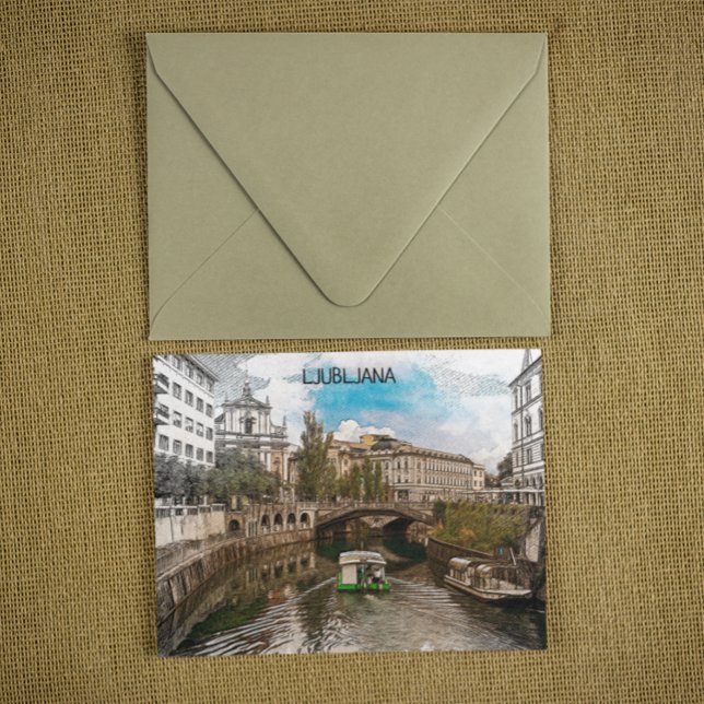 Beautiful Vintage Ljubljana Slovenia Panorama View Postcard (Stylish Ljubljana Slovenia vintage travel postcard)