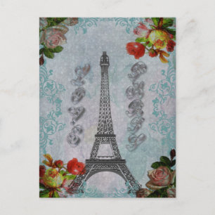 Beautiful vintage Love Paris Eiffel Tower Postcard