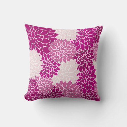 Beautiful Vintage Magenta Dahlias Pattern Pillow