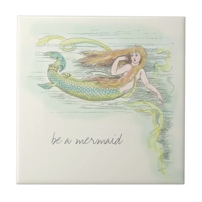 Beautiful Vintage Mermaid with Quote  Ceramic Tile (Front)