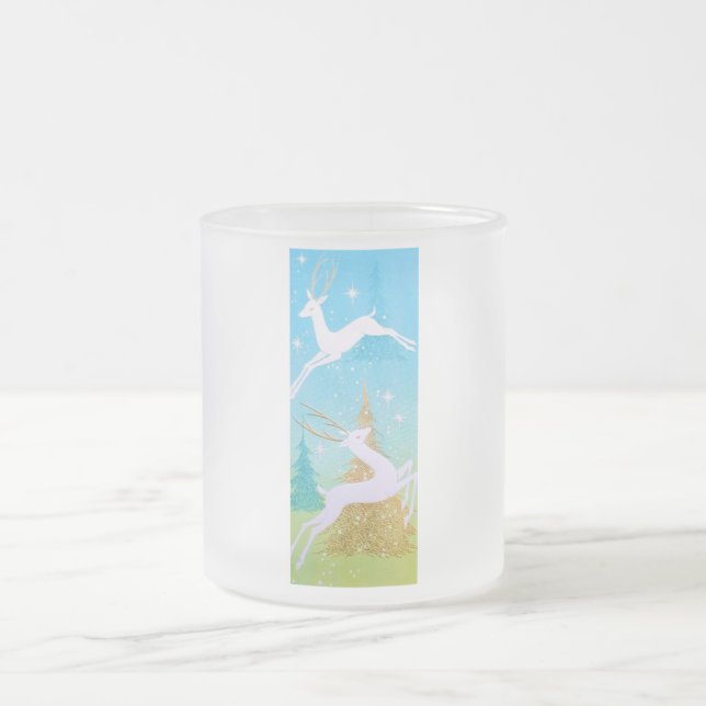 Beautiful Vintage Mid Century Reindeer Frosted Glass Coffee Mug (Center)