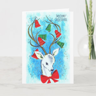 Beautiful Vintage Mid Century Reindeer Holiday Card