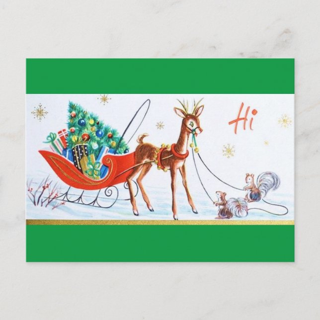 Beautiful Vintage Mid Century Reindeer Postcard (Front)