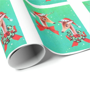 Beautiful Vintage Mid Century Reindeer Wrapping Paper