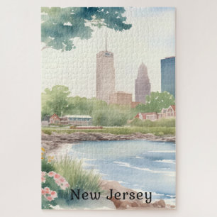 Beautiful Vintage New Jersey Watercolor Art Jigsaw Puzzle