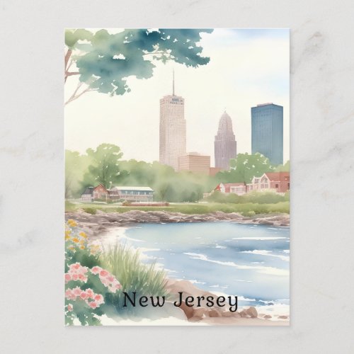 Beautiful Vintage New Jersey Watercolor Art Postcard