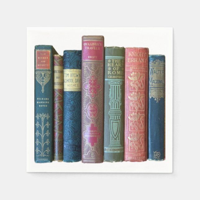 Beautiful vintage old books, book spines  napkins (Front)