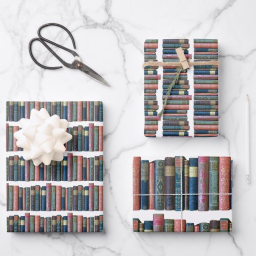 Beautiful vintage old books book spines wrapping paper sheets