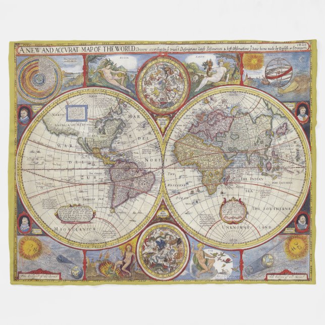 Beautiful Vintage old world Map Fleece Blanket (Front (Horizontal))