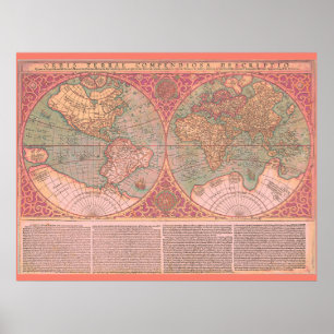 Beautiful Vintage Old World Map with Latin Text Poster