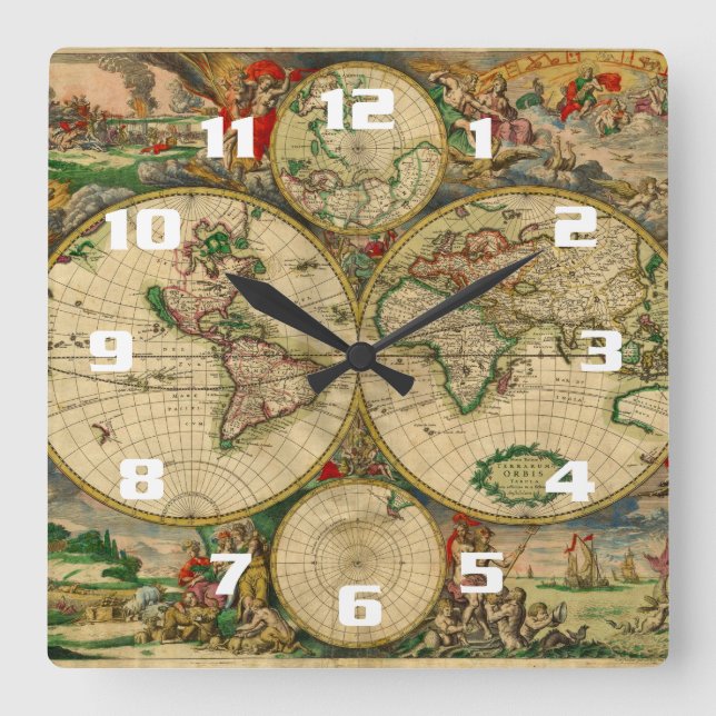 Beautiful Vintage old world Maps Square Wall Clock (Front)
