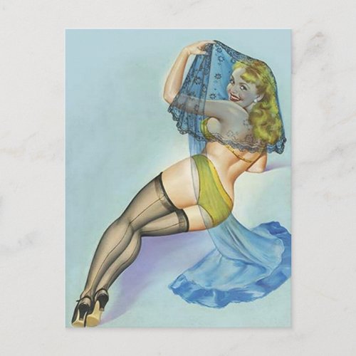 Beautiful Vintage pin up girl art postcard
