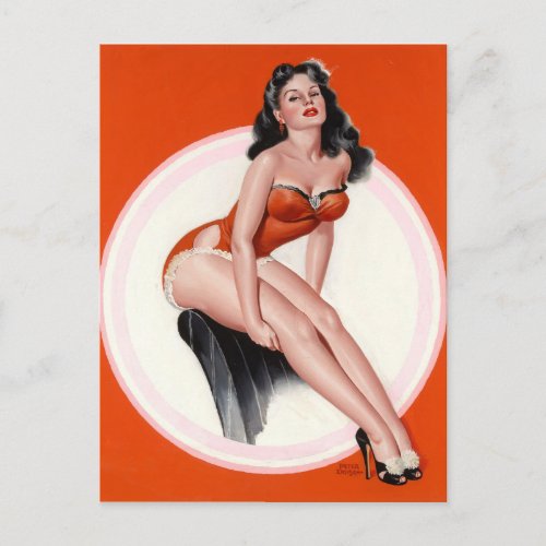 Beautiful  vintage pin up girl art postcard