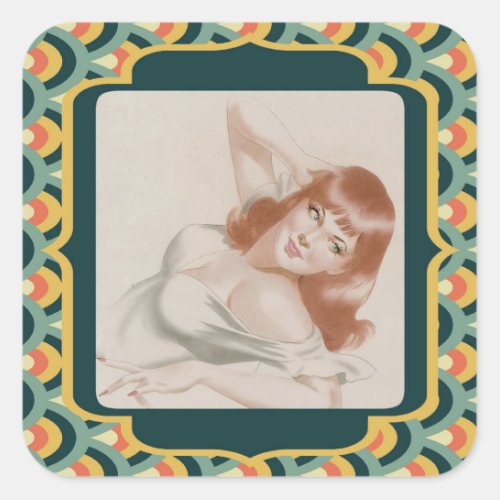 Beautiful Vintage Pin up girl art Square Stickers