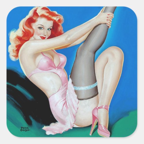 Beautiful  Vintage Pin up girl Square Stickers