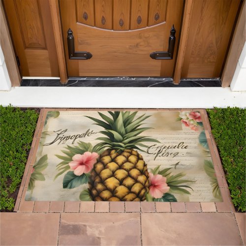 Beautiful Vintage Pineapple Rustic Calligraphy Doormat