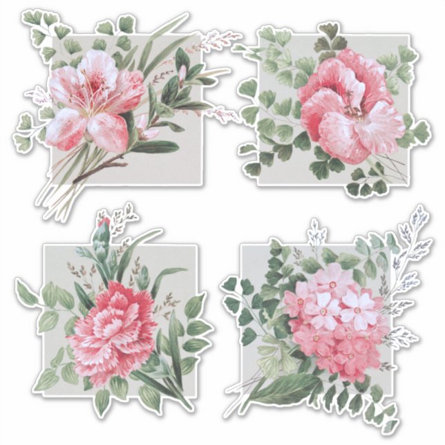 Beautiful Vintage Pink Floral | Silver BG Sticker (Front)