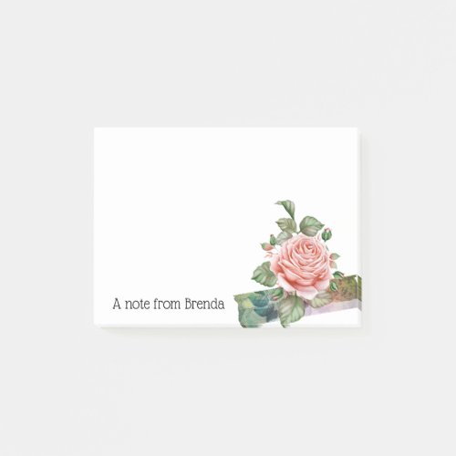 Beautiful Vintage Pink Rose Personalized Post_it Notes