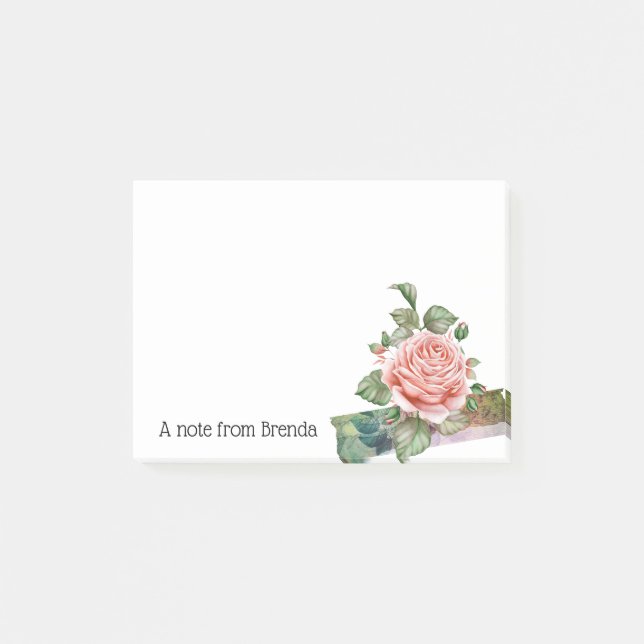Beautiful Vintage Pink Rose Personalized Post-it Notes (Front)