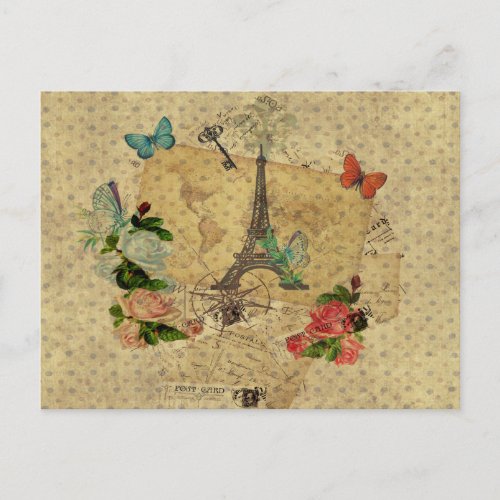 Beautiful vintage post cards collage Eiffel tower