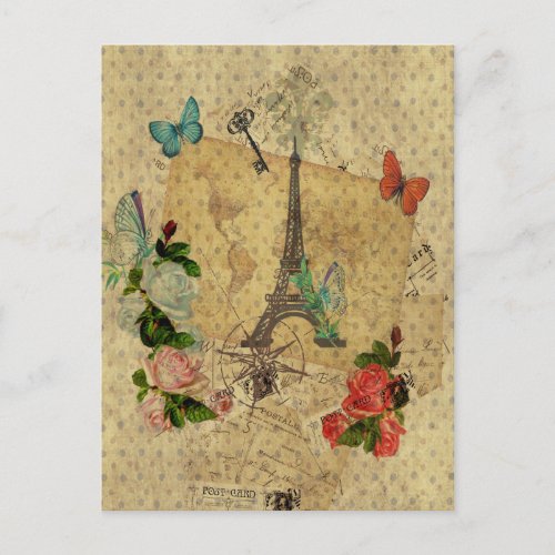 Beautiful vintage post cards collage Eiffel tower