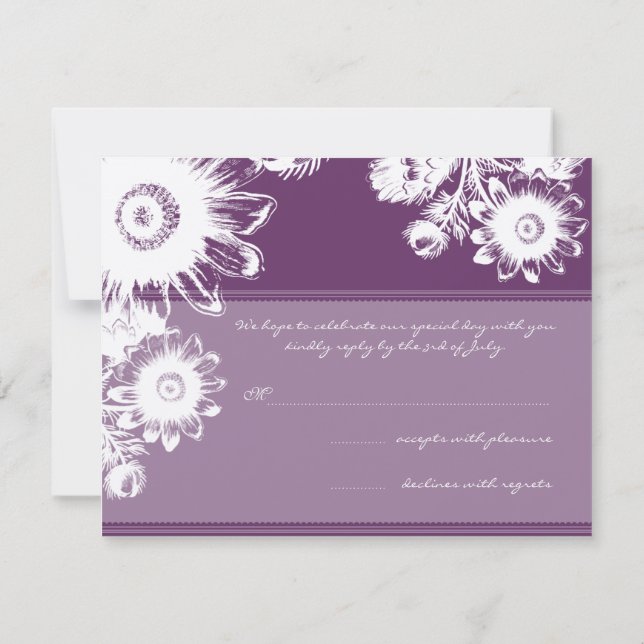 Beautiful Vintage Purple Floral Wedding RSVP Card (Back)