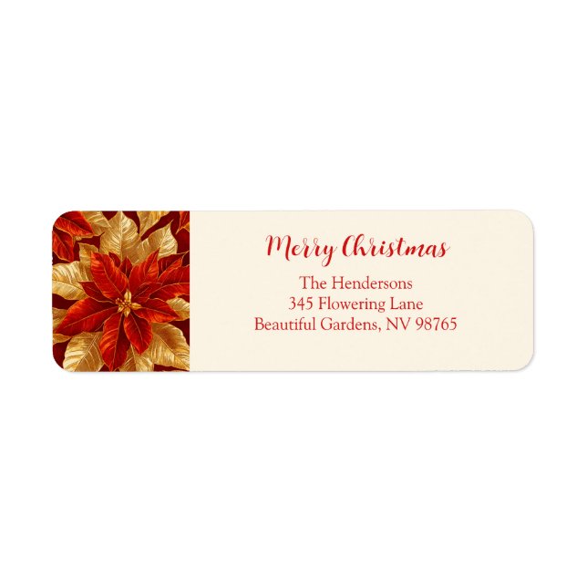 Beautiful Vintage Red Gold Poinsettias Christmas Label (Front)