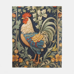 Beautiful Vintage Rooster William Morris Inspired  Fleece Blanket