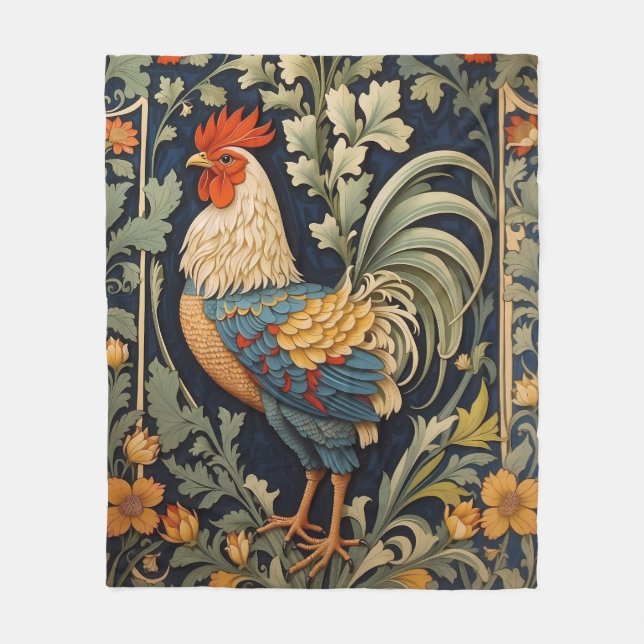 Beautiful Vintage Rooster William Morris Inspired  Fleece Blanket (Front)