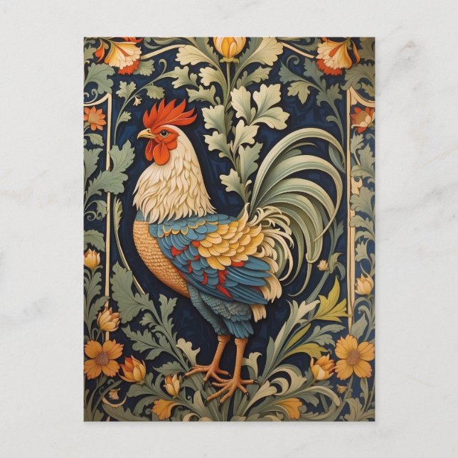 Beautiful Vintage Rooster William Morris Inspired  Postcard (Front)