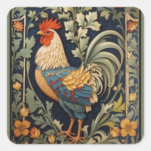 Beautiful Vintage Rooster William Morris Inspired Square Sticker