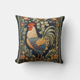 Beautiful Vintage Rooster William Morris Inspired  Throw Pillow