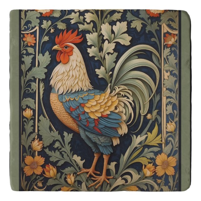 Beautiful Vintage Rooster William Morris Inspired  Trivet (Front)