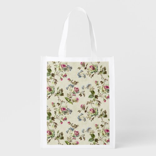 Beautiful vintage rose floral pattern shabbychic reusable grocery bag