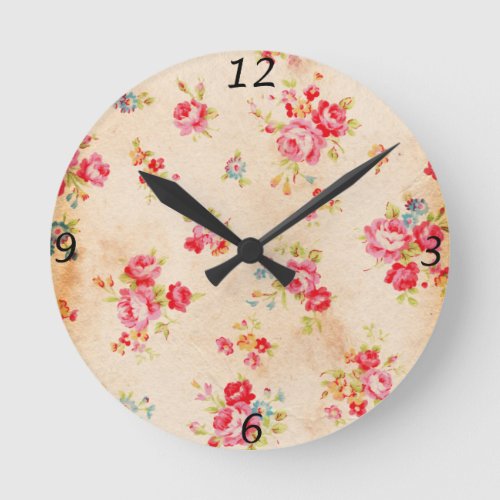 Beautiful vintage roses and other flowers round clock