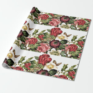 Beautiful Vintage Roses / Dark Red and Ivory Wrapping Paper