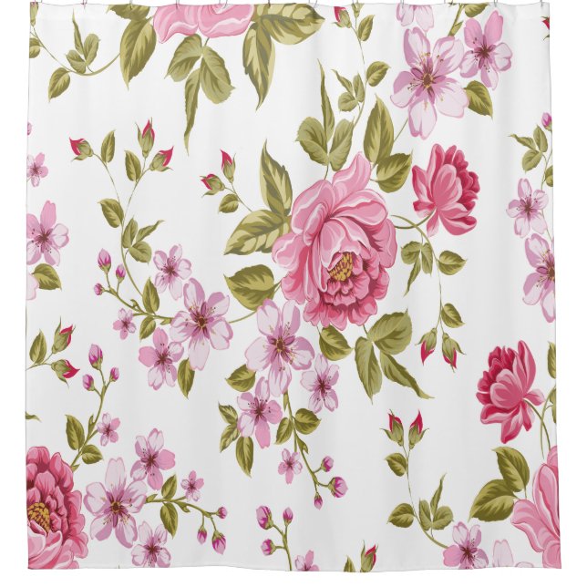 Beautiful vintage roses flower pattern shower curtain (Front)